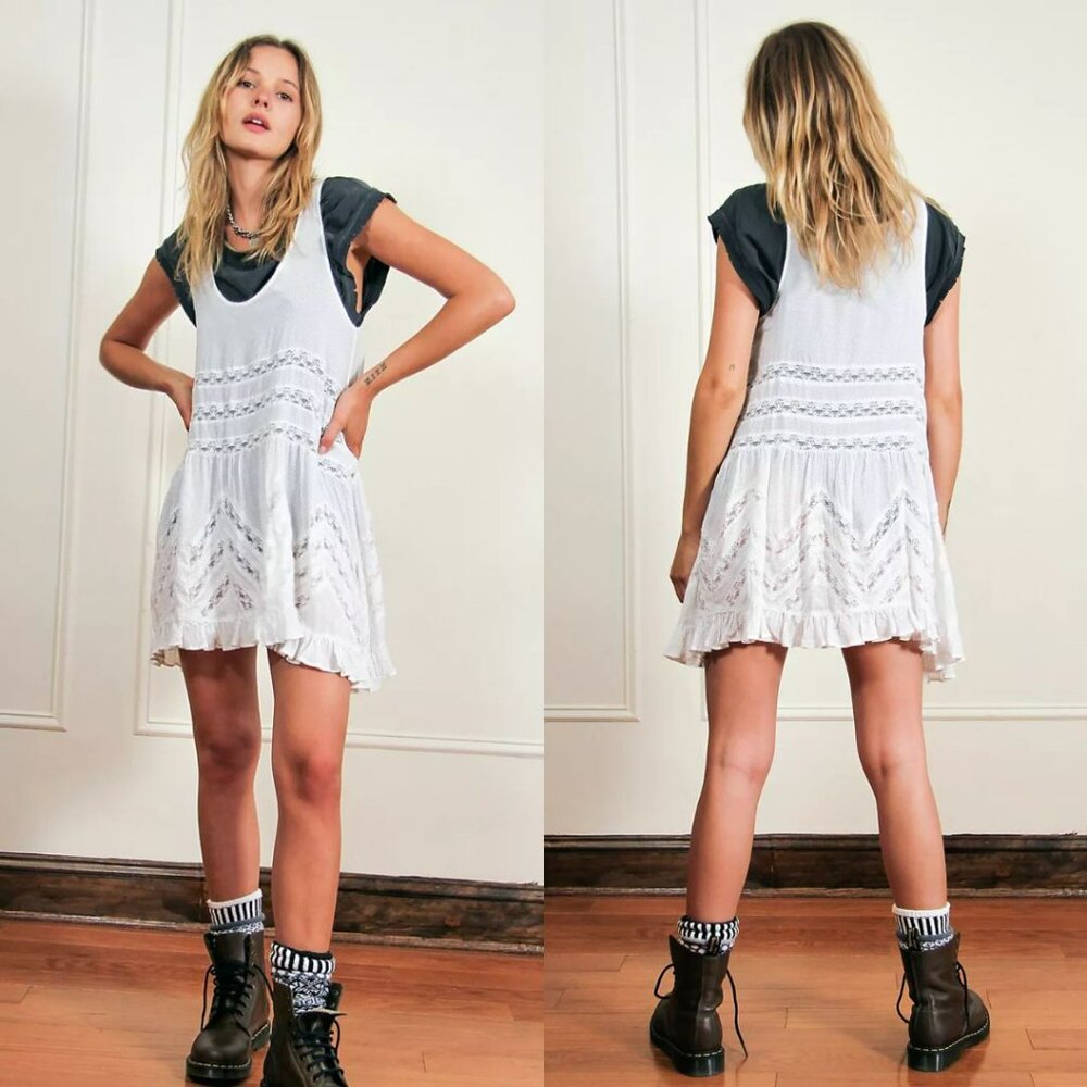 Free People White Lace Voile Trapeze Slip Dress